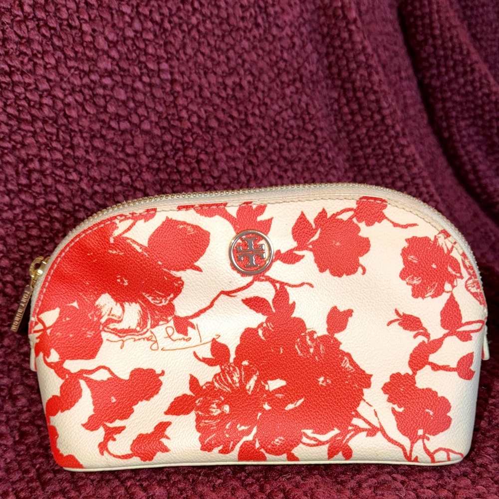 Tory Burch Red Floral Cosmetic Bag